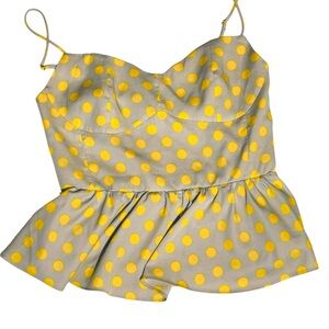 Zara top Gray and‎ Yellow women’s medium Polka Dot Camisole peplum